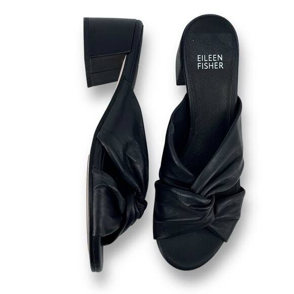 Eileen Fisher Vow Twist Leather Slip On Heels Black Womens Sz 6 - Picture 1 of 8